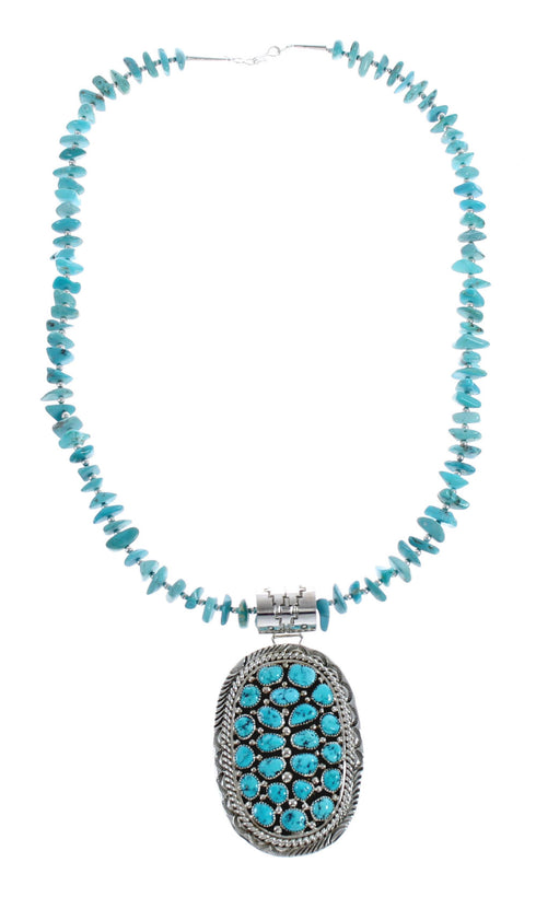 Native American Turquoise Multistone Silver Pendant Necklace Set AX127301